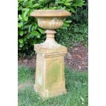 Antique terracotta garden urn in three parts,