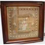 Exceptionally large early Victorian wool work sampler, titled - The Turkish Chief,