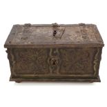 Antique Nuremberg-style painted iron and steel strongbox,
