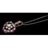 Edwardian diamond and ruby heart-shape pendant,