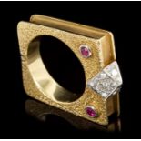 Ruby and diamond ring, the ring of rectangular box form,