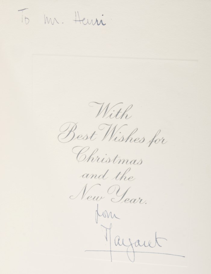 HRH The Princess Margaret - rare signed 1951 Christmas card with print of snowdrops to cover, - Image 3 of 4