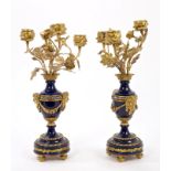 Pair late 19th century blue Sèvres-style porcelain and ormolu mounted candelabra with paste set