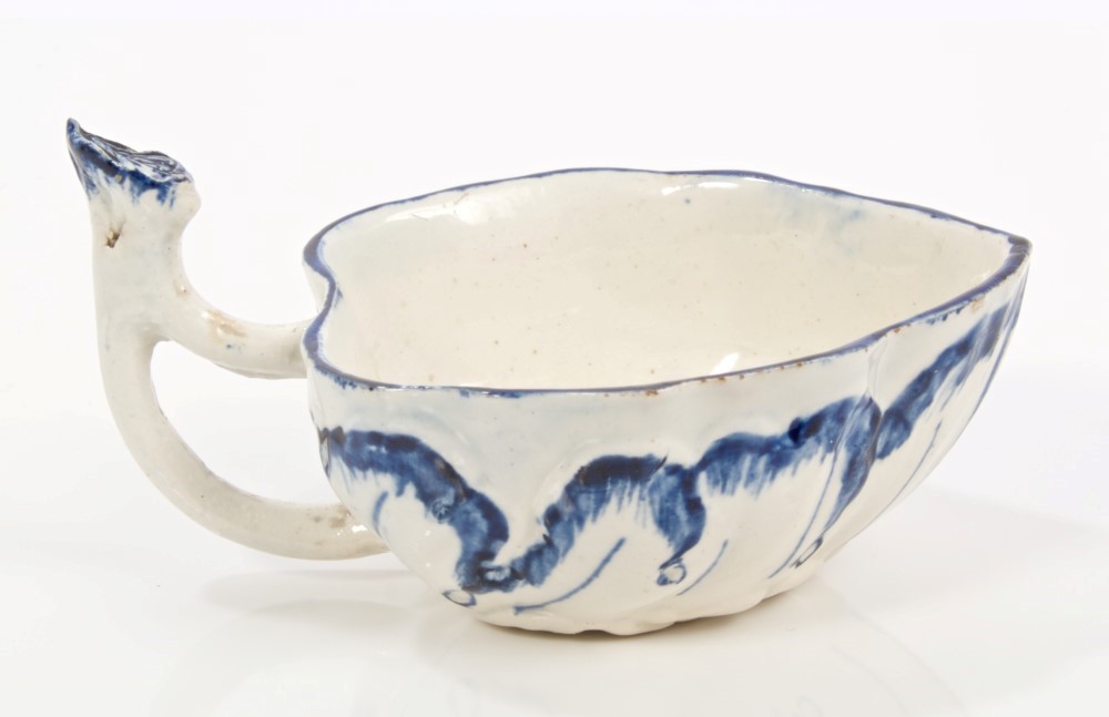 Unusual 18th century Wedgwood leaf-shaped blue and white cream boat with stalk handle - impressed - Image 2 of 12