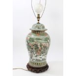 Decorative Chinese famille verte vase and cover converted to a table lamp, of bulbous form,