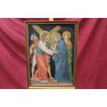 Antique Continental School oil on metal panel - Christ and attendants before the cross, framed,