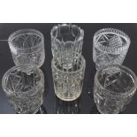 Six George IV and early Victorian cut glass sugar bowls for tea caddies - some with hobnail and