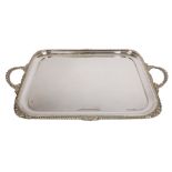 Contemporary Mappin & Webb silver plated two-handled tray of rectangular form,