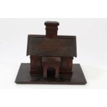19th century scratch-built wooden novelty money box in the form of a cottage, rear plug for access,