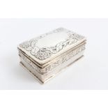 Edwardian silver box of rectangular form, by Ramsden & Carr, with band of raised foliate decoration,