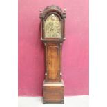 18th century eight day longcase clock with brass arched dial with sunburst in arch,