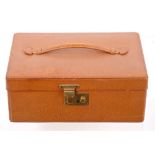 Vintage brown pigskin leather jewellery box with fitted interior,