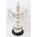 Large 1920s silver two-handled lidded trophy,