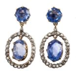 Pair sapphire and diamond earrings,