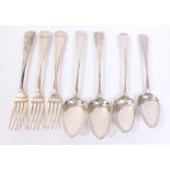 Selection of Georgian silver Old English pattern flatware with engraved initials - including four