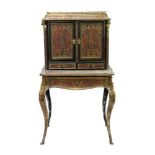 19th century ebonised scarlet tortoiseshell and boulle work bonheur du jour,