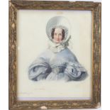 Elizabeth Heaphy (1815 - 1882), watercolour portrait miniature on paper of a lady in a bonnet,