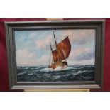 Alfred Gabaldi (1886 - 1963), oil on canvas - a marine scene with fishing vessel, in silvered frame,