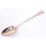 George III silver Old English thread pattern serving spoon with engraved initial F (marks distorted,