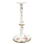 18th century Staffordshire enamel taper candlestick, circa 1770, polychrome painted with flowers,