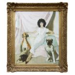 *Doris Clare Zinkeisen (1898 - 1991), oil on canvas - The Dog lover, signed, in gilt frame,
