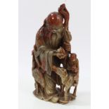 Late 19th / early 20th century Chinese carved soapstone figural group depicting Guanyin and