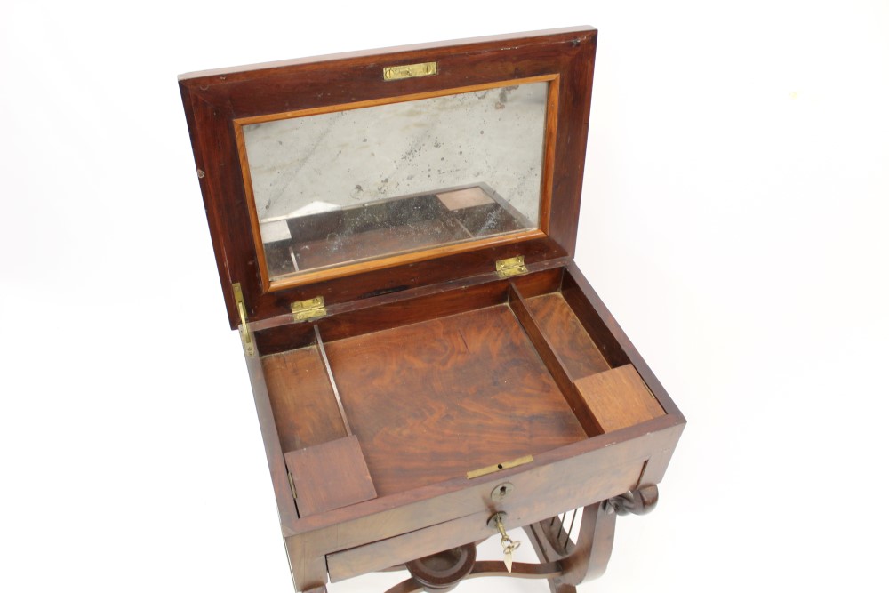 Mid-19th century French mahogany dressing table with hinged top enclosing mirror and lidded - Image 3 of 7