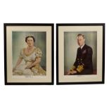 TM King George VI and Queen Elizabeth - pair signed 1947 Royal Presentation portrait prints of The