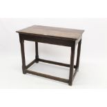 Oak ecclesiastical side table, rectangular top on chamfered square legs and stretchers,