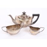 Late Victorian three piece Edwardian silver bachelor tea set - comprising teapot of half-fluted