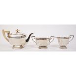 1930s silver three piece Art Deco-style tea set - comprising teapot of octagonal form,
