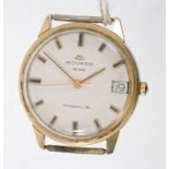 1970s Movado 14k gold HS 360 Kingmatic calendar wristwatch with baton numerals,