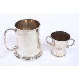 Edwardian silver two-handled christening cup of flared cylindrical form,