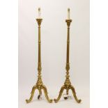 Decorative pair of giltwood standard lamps, each with scrolled capitals and fluted column,
