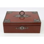 19th century Continental red lacquer and cut steel mounted box,