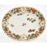 Fine 18th century Chelsea gold anchor oval dish, circa 1760, with polychrome painted bird,