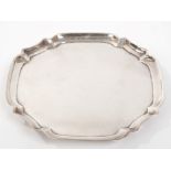 Edwardian Britannia Standard silver salver of square form, with canted corners,