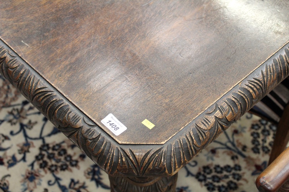 Victorian carved oak extending dining table, the rounded rectangular top with acanthus carved edge, - Image 2 of 4
