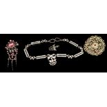 Antique Continental silver and paste set necklace, similar brooch set with pink paste stones,