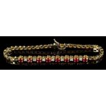 Ruby and diamond bracelet with eight round mixed cut rubies alternating with seven brilliant cut