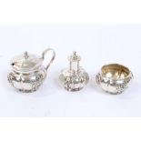 Late 19th / early 20th century Chinese silver three piece cruet - comprising mustard of cauldron