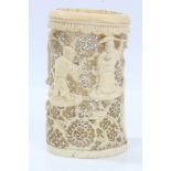 19th century Chinese carved and pierced ivory brush pot,