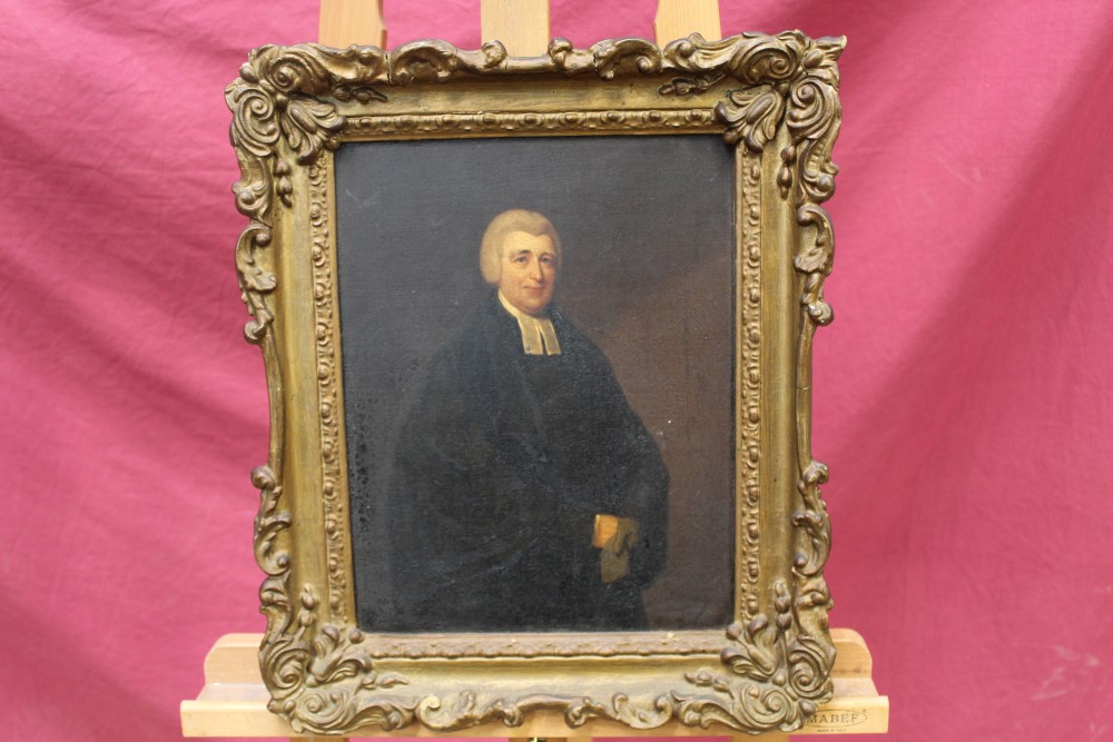 19th century English School oil on canvas - portrait of a clergyman, in gilt frame,