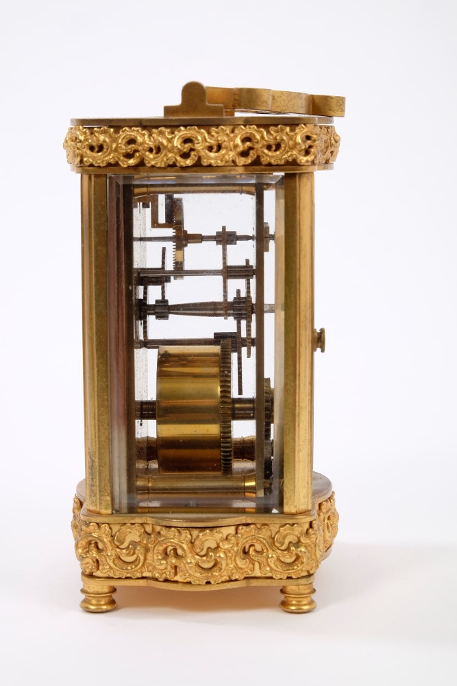 Good quality late 19th century gilt brass carriage clock with rococo scrollwork decoration - - Image 2 of 2