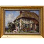 *Frank Moss Bennett (1874 - 1953), oil on canvas board - Pine Cottage, Amberley, Sussex, signed,