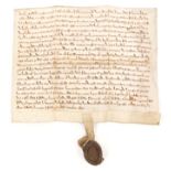 Rare 13th / 14th century document on vellum, with impressed wax seal,
