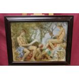 Manner of Henry Scott Tuke, oil on board - nude figures in a garden, portrait of a lady verso,