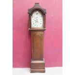 Late 18th / early 19th century eight day longcase clock with arched painted dial decorated with