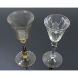 18th / 19th century Dutch wine glass with floral engraved bowl and knopped stem on splayed foot, 17.