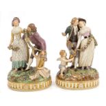 Pair fine late 19th century Royal Copenhagen porcelain figure groups of courting couples with